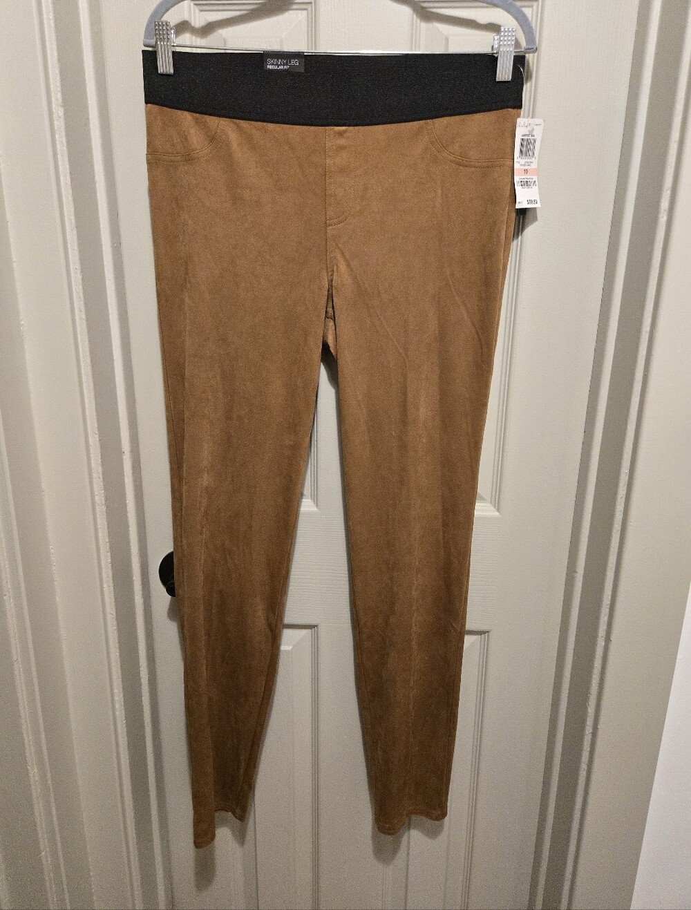 Inc Faux-Suede Leggings in Camel with Black Waistband Sz 10